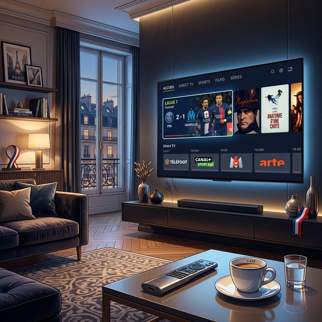 Meilleur abonnements IPTV 2026 affichant des chaînes françaises en 4K sur un Smart TV